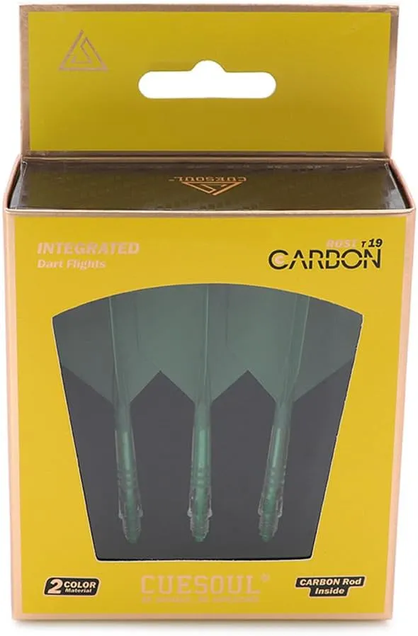CUESOUL ROST T19 Carbon Integrated Dart Shaft and Flight Big Wing Shape-Dark Green with Green Shafts