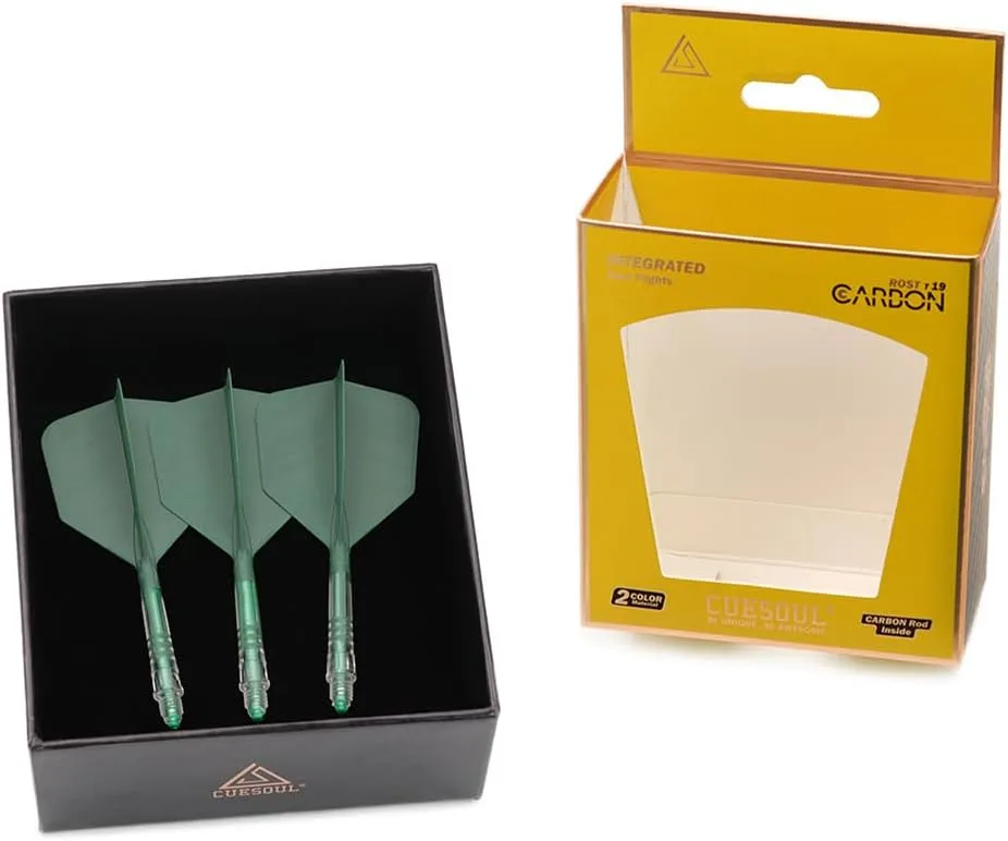 CUESOUL ROST T19 Carbon Integrated Dart Shaft and Flight Big Wing Shape-Dark Green with Green Shafts