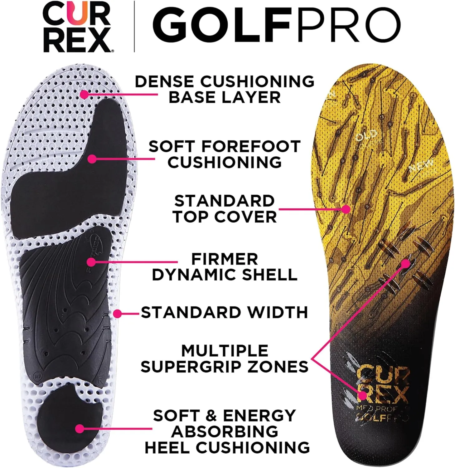 CURREX GolfPro Insoles for Golf Shoes – Arch Support Inserts to Improve Balance, Stability, Comfort & Performance, Help with Foot & Heel Pain Relief – for Men & Women – Low Arch, XL