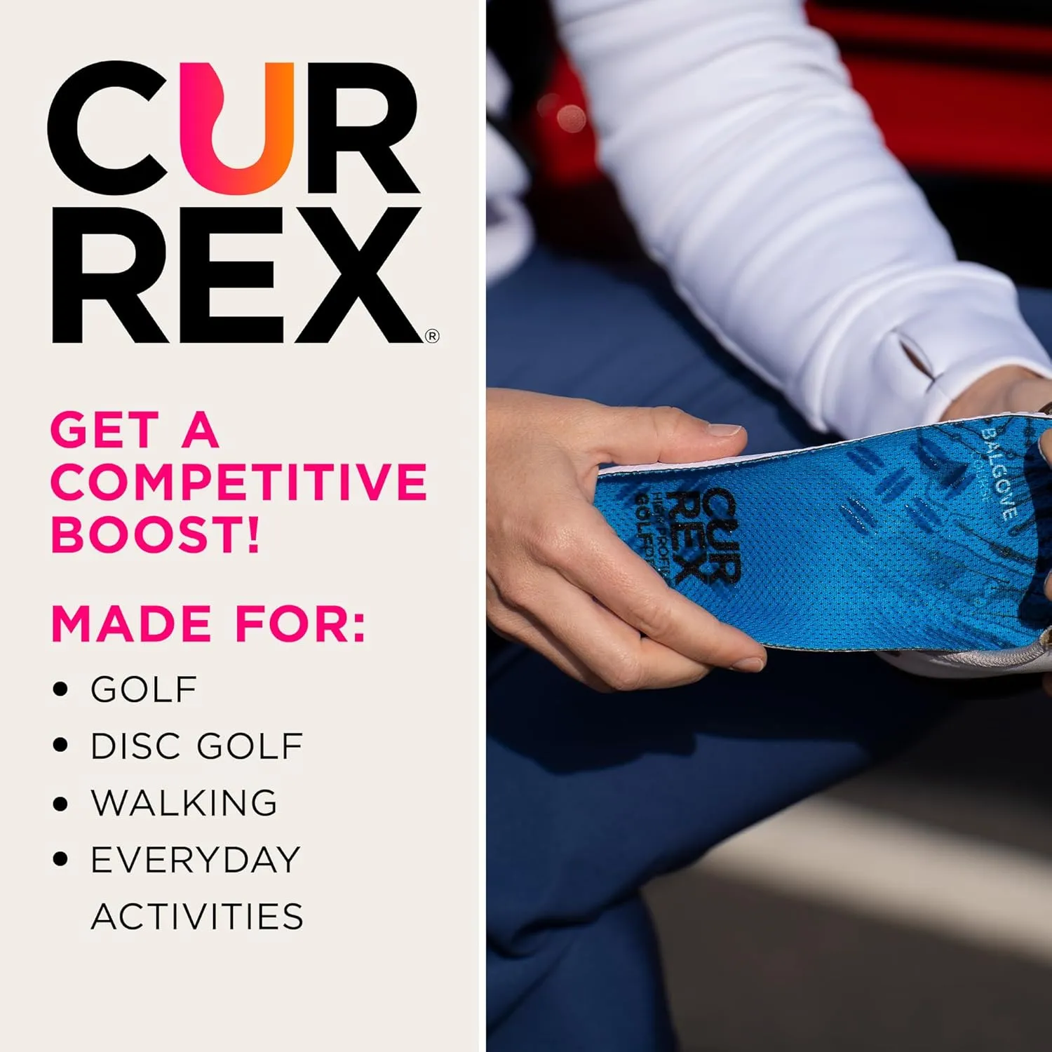 CURREX GolfPro Insoles for Golf Shoes – Arch Support Inserts to Improve Balance, Stability, Comfort & Performance, Help with Foot & Heel Pain Relief – for Men & Women – Low Arch, XL