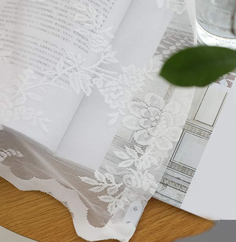 Curtain Semi Sheer Curtain Panel,Lace Sheer Curtain White for Bedroom,Embroidery Grommet Window,Transparent Window Drape Panel Voile,Living Room/Stud/White/W150*H270Cm