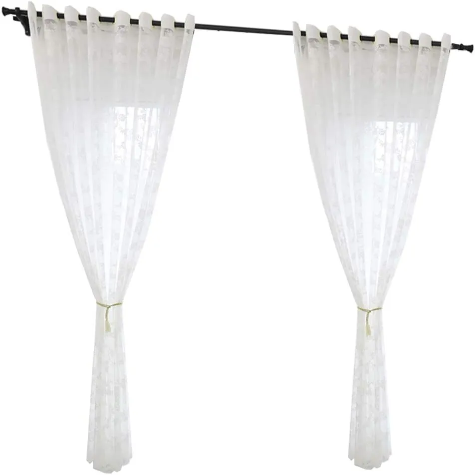 Curtain Semi Sheer Curtain Panel,Lace Sheer Curtain White for Bedroom,Embroidery Grommet Window,Transparent Window Drape Panel Voile,Living Room/Stud/White/W150*H270Cm