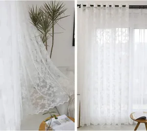 Curtain Semi Sheer Curtain Panel,Lace Sheer Curtain White for Bedroom,Embroidery Grommet Window,Transparent Window Drape Panel Voile,Living Room/Stud/White/W150*H270Cm