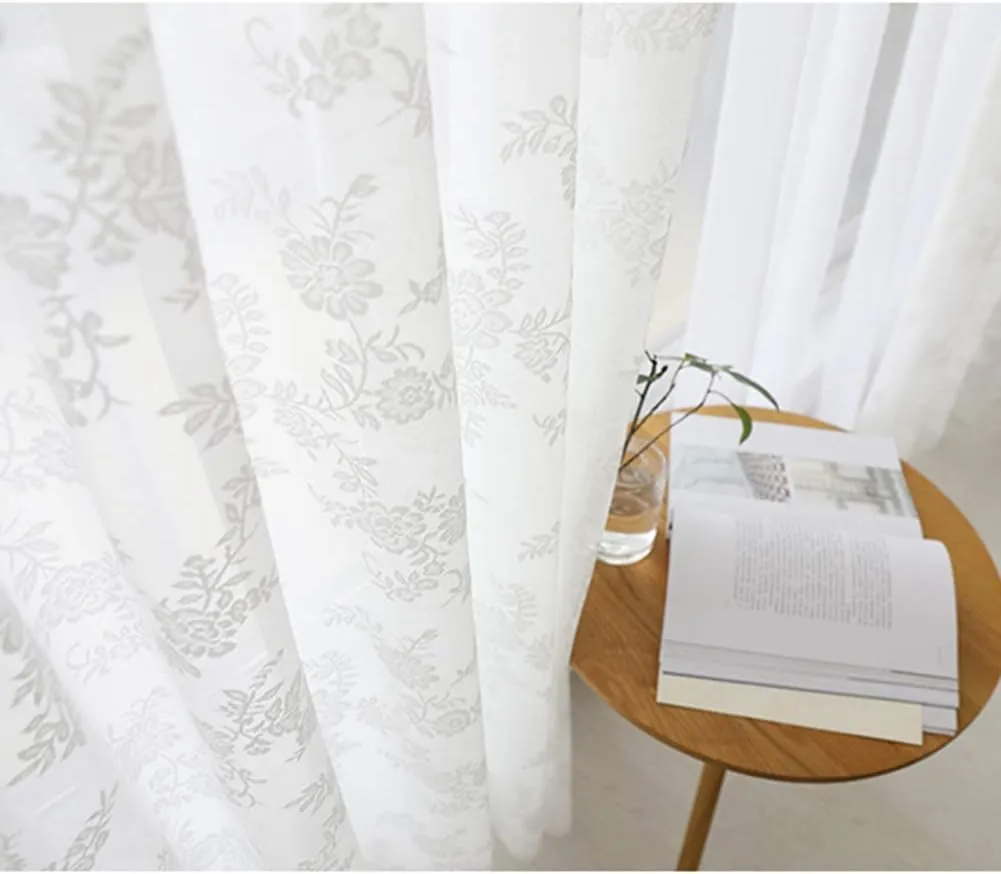 Curtain Semi Sheer Curtain Panel,Lace Sheer Curtain White for Bedroom,Embroidery Grommet Window,Transparent Window Drape Panel Voile,Living Room/Stud/White/W150*H270Cm