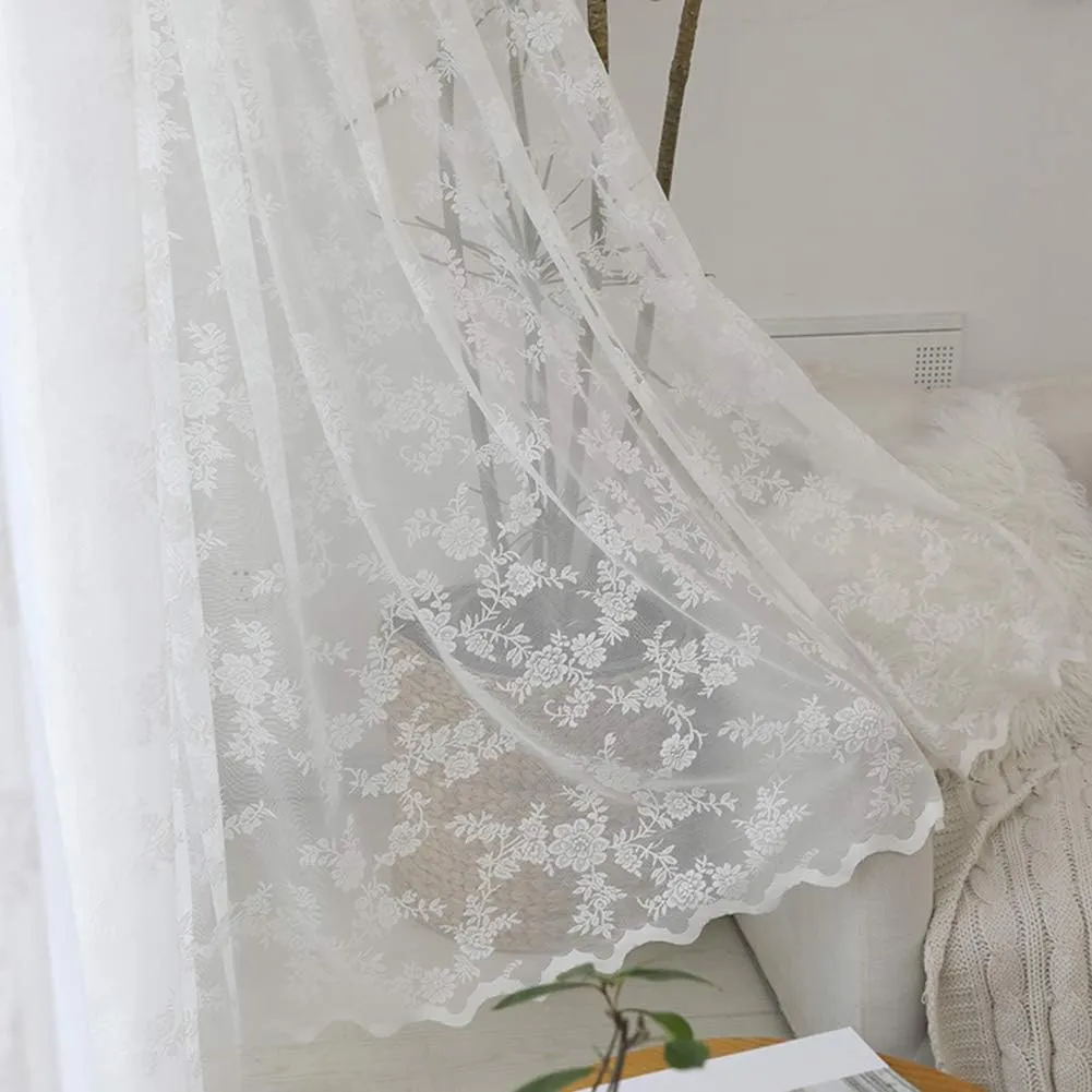 Curtain Semi Sheer Curtain Panel,Lace Sheer Curtain White for Bedroom,Embroidery Grommet Window,Transparent Window Drape Panel Voile,Living Room/Stud/White/W150*H270Cm