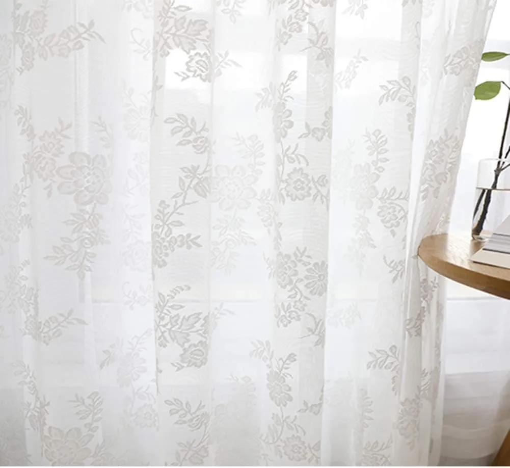 Curtain Semi Sheer Curtain Panel,Lace Sheer Curtain White for Bedroom,Embroidery Grommet Window,Transparent Window Drape Panel Voile,Living Room/Stud/White/W150*H270Cm