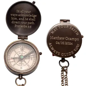 Customized Compass Baptism Gift for Boys - Personalized Compass for Men - Engraved First Communion, Confirmation, Christian, Graduation, Sentimental & Inspirational Gifts for Teenagers