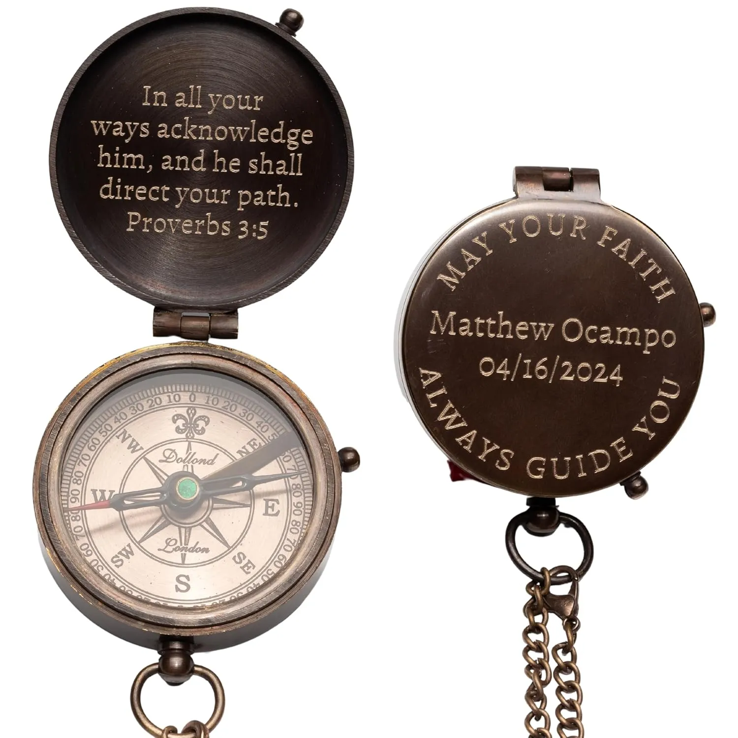 Customized Compass Baptism Gift for Boys - Personalized Compass for Men - Engraved First Communion, Confirmation, Christian, Graduation, Sentimental & Inspirational Gifts for Teenagers