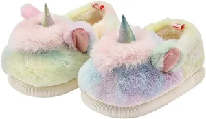 Cute Unicorn Slippers for Girls Slip Resistant Little Kid House Shoes (Age 4-13)