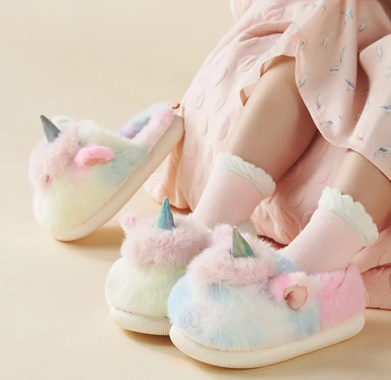 Cute Unicorn Slippers for Girls Slip Resistant Little Kid House Shoes (Age 4-13)