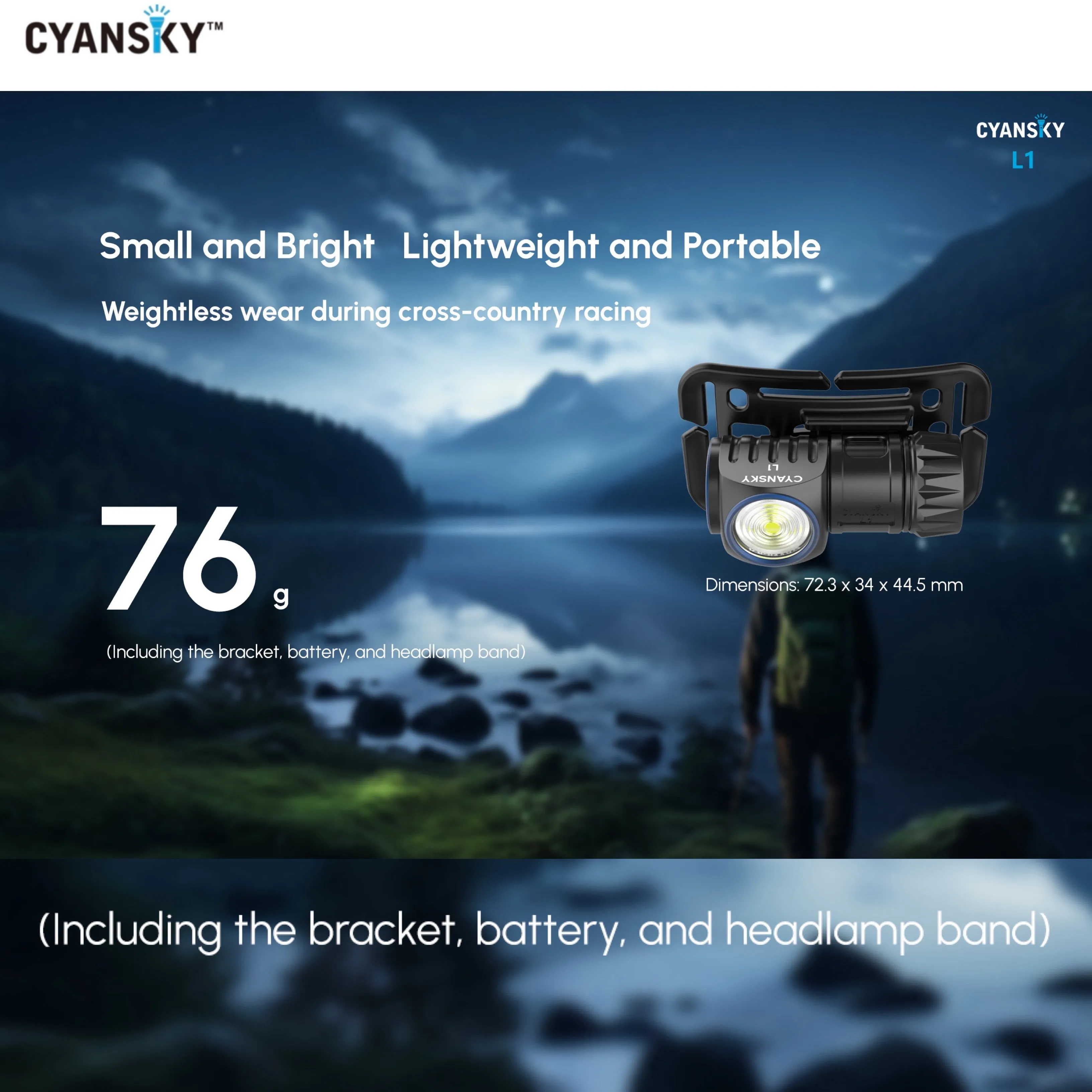 Cyansky L1 Lightweight Trail Running Headlamp 800LMS 87M