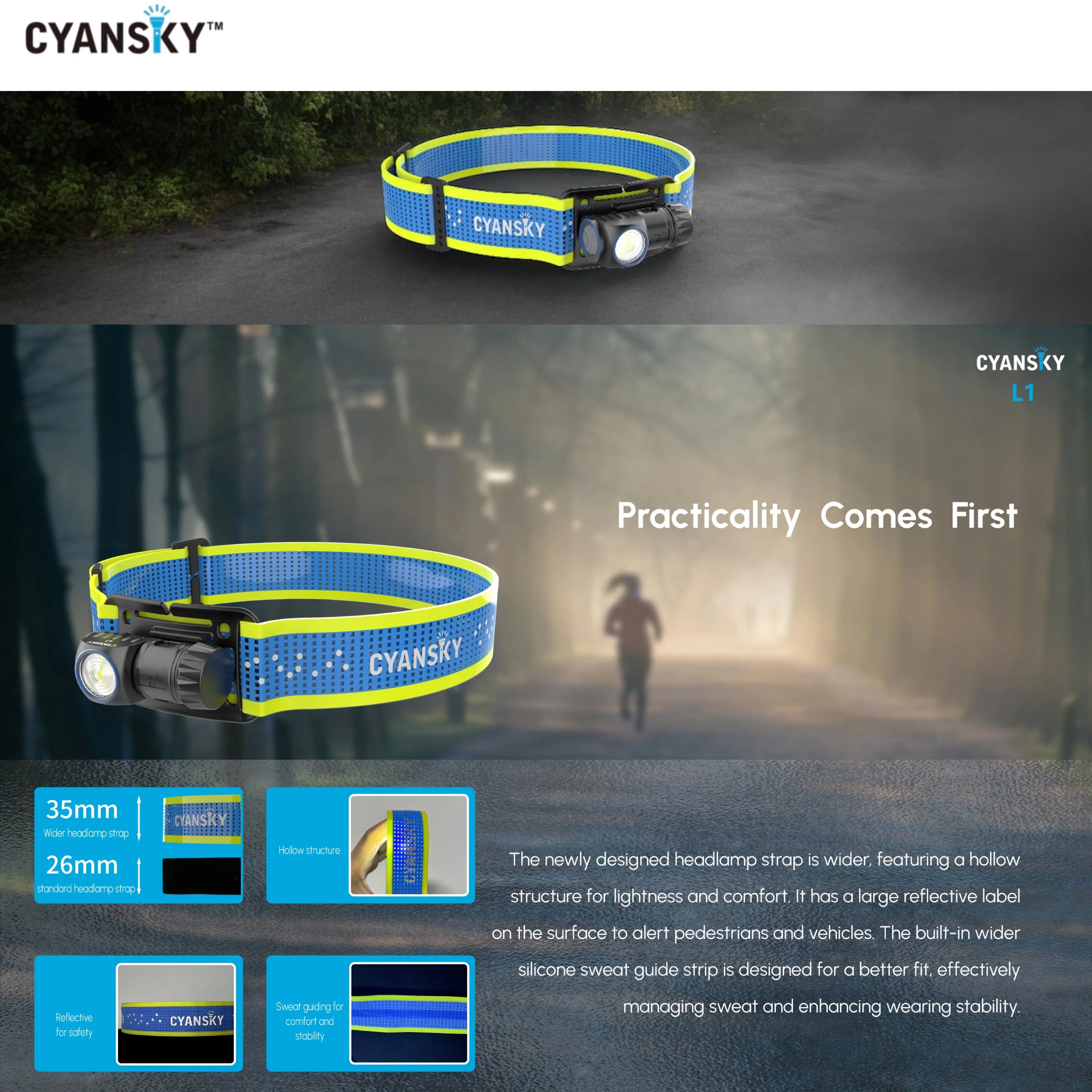 Cyansky L1 Lightweight Trail Running Headlamp 800LMS 87M