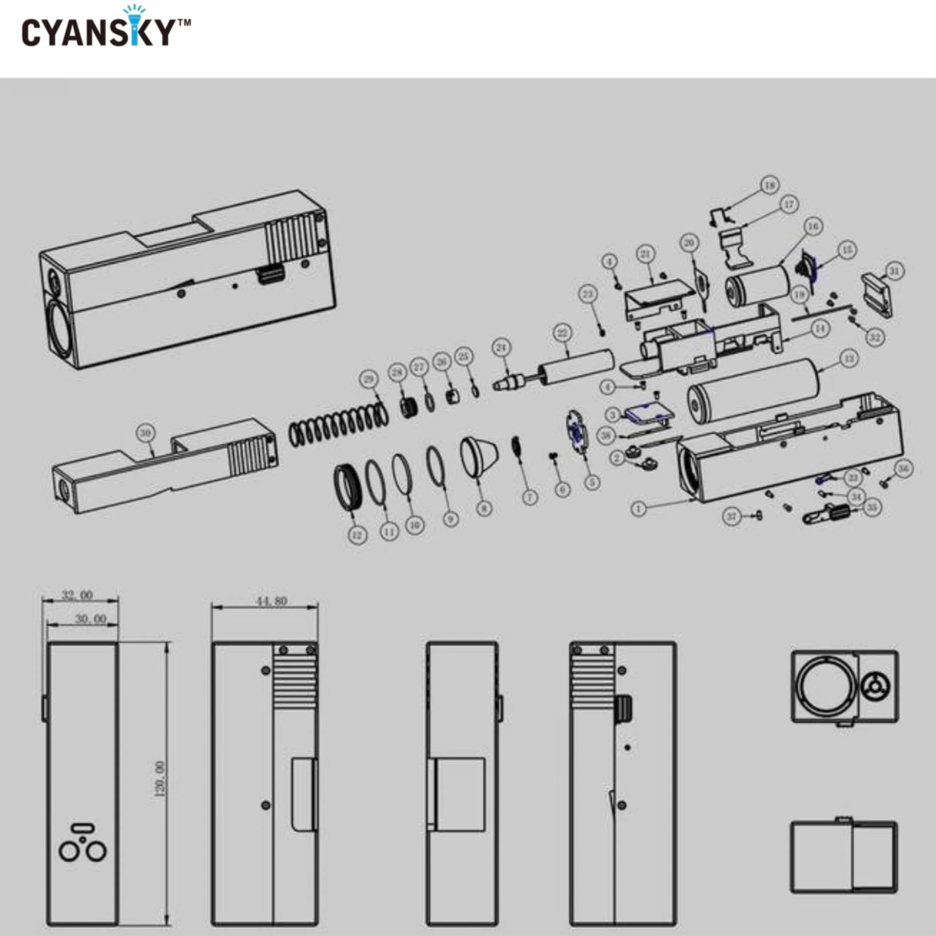 Cyansky Vanguard 1500 Lumens 410M Dual Light Source EDC Flashlight