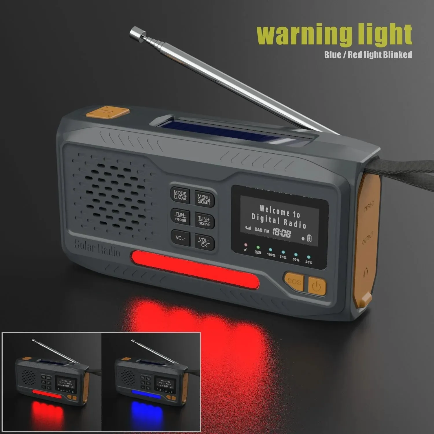 DAB/FM Bluetooth Portable Solar Radio - Emergency Hand Crank Dynamo Outdoor Speaker with LED Flashlight and SOS Function