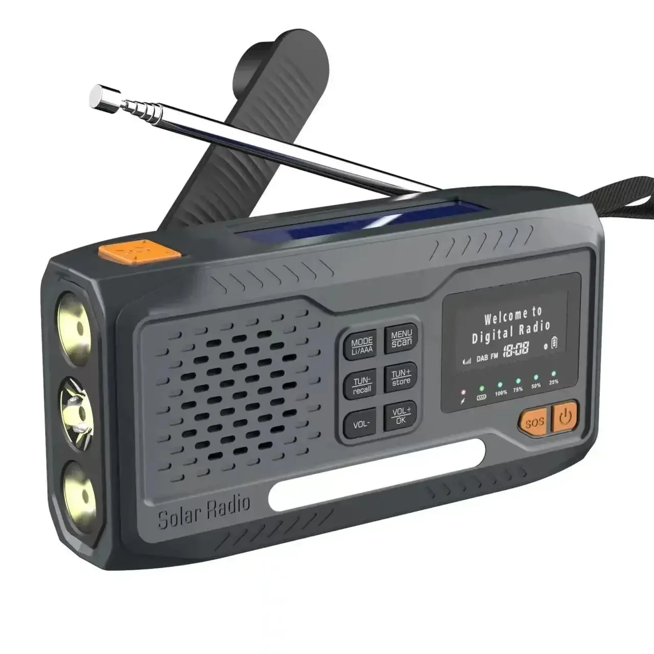 DAB/FM Bluetooth Portable Solar Radio - Emergency Hand Crank Dynamo Outdoor Speaker with LED Flashlight and SOS Function