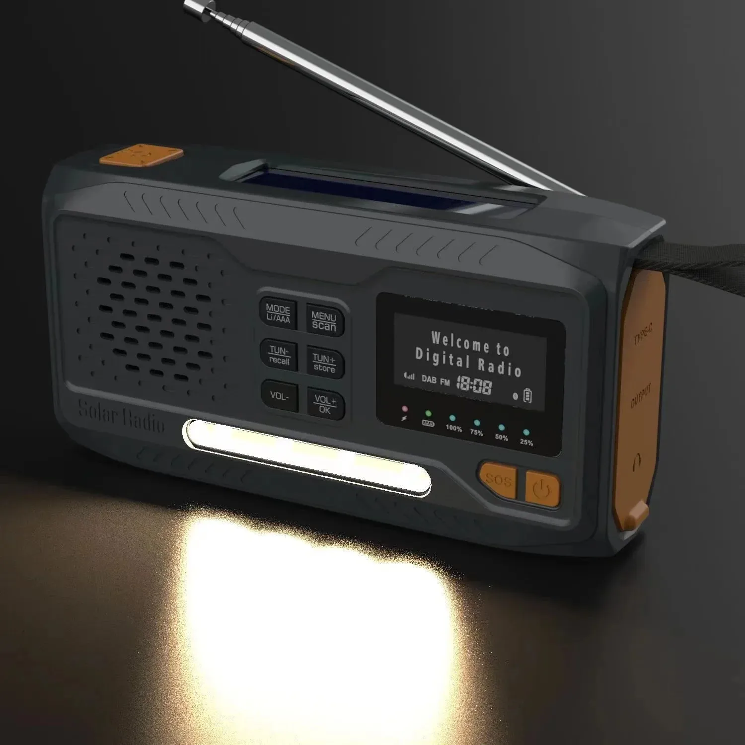 DAB/FM Bluetooth Portable Solar Radio - Emergency Hand Crank Dynamo Outdoor Speaker with LED Flashlight and SOS Function