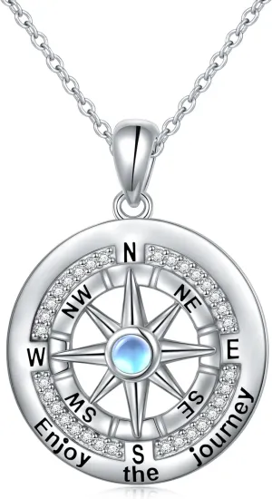DAOCHONG North Star Compass Necklace 925 Sterling Silver Inspirational Pendant Necklace for Women Guaduation Gifts