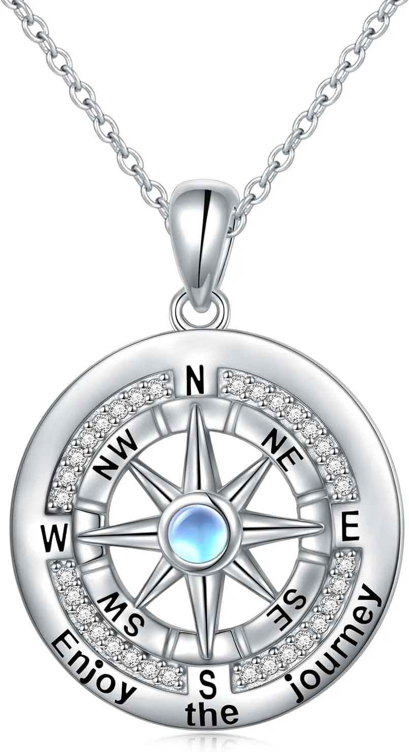 DAOCHONG North Star Compass Necklace 925 Sterling Silver Inspirational Pendant Necklace for Women Guaduation Gifts