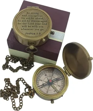 Decor&More Brass Compass with Box Prayer Compass Religious Gift for Men & Women Communion Compass for Boys Graduation Gift, Best Compass for Hiking & Traveling
