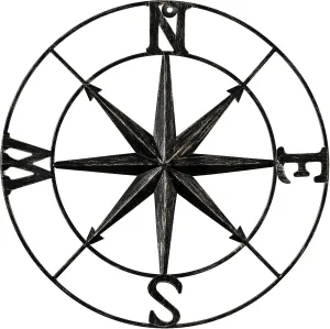 DECORKEY 13" Compass Wall Decor Decorative Round Metal Compass Distressed Wall Décor Nautical Wall Decor for Indoor Outdoor Beach House Decor Nursery Decor Lake House