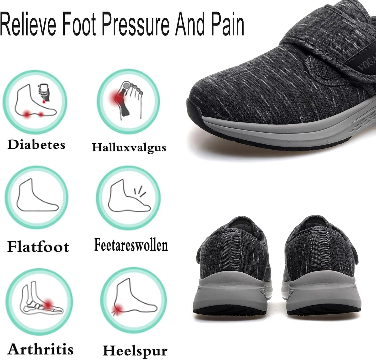 Diabetic Shoes for Men Arch Support Cushioning Adjustable Widch Orthopedic for Swollen Feet Elderly Foot Pain Relief Neuropathy
