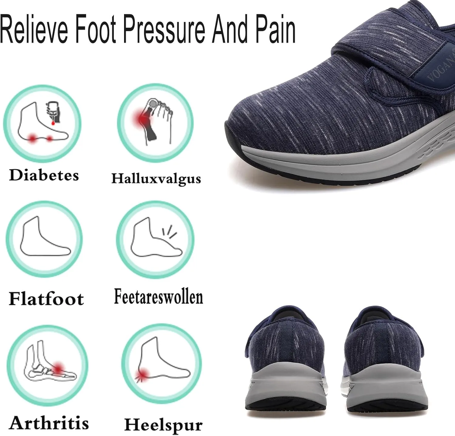 Diabetic Shoes for Men Arch Support Cushioning Adjustable Widch Orthopedic for Swollen Feet Elderly Foot Pain Relief Neuropathy
