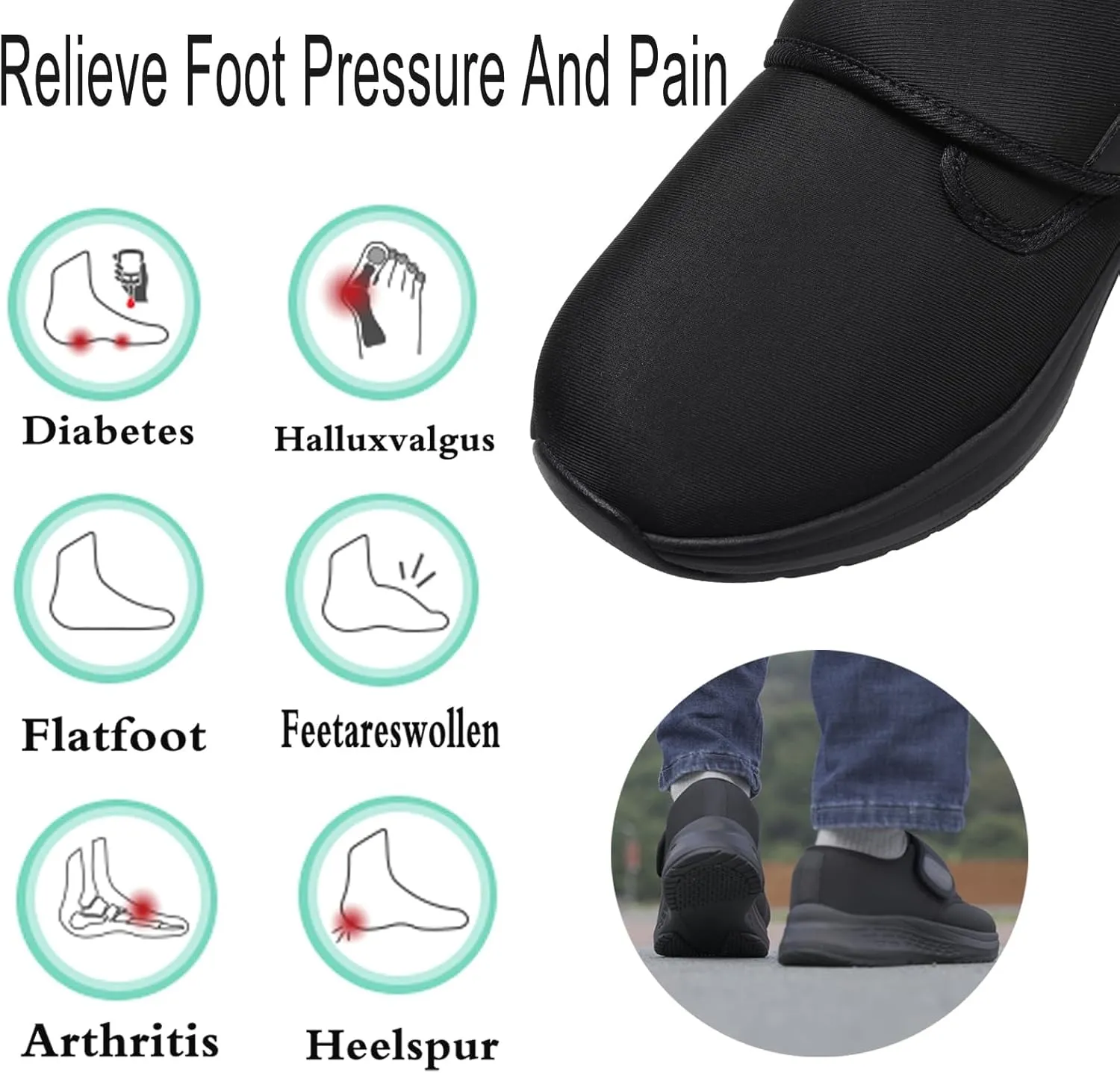 Diabetic Shoes for Men Arch Support Cushioning Adjustable Widch Orthopedic for Swollen Feet Elderly Foot Pain Relief Neuropathy