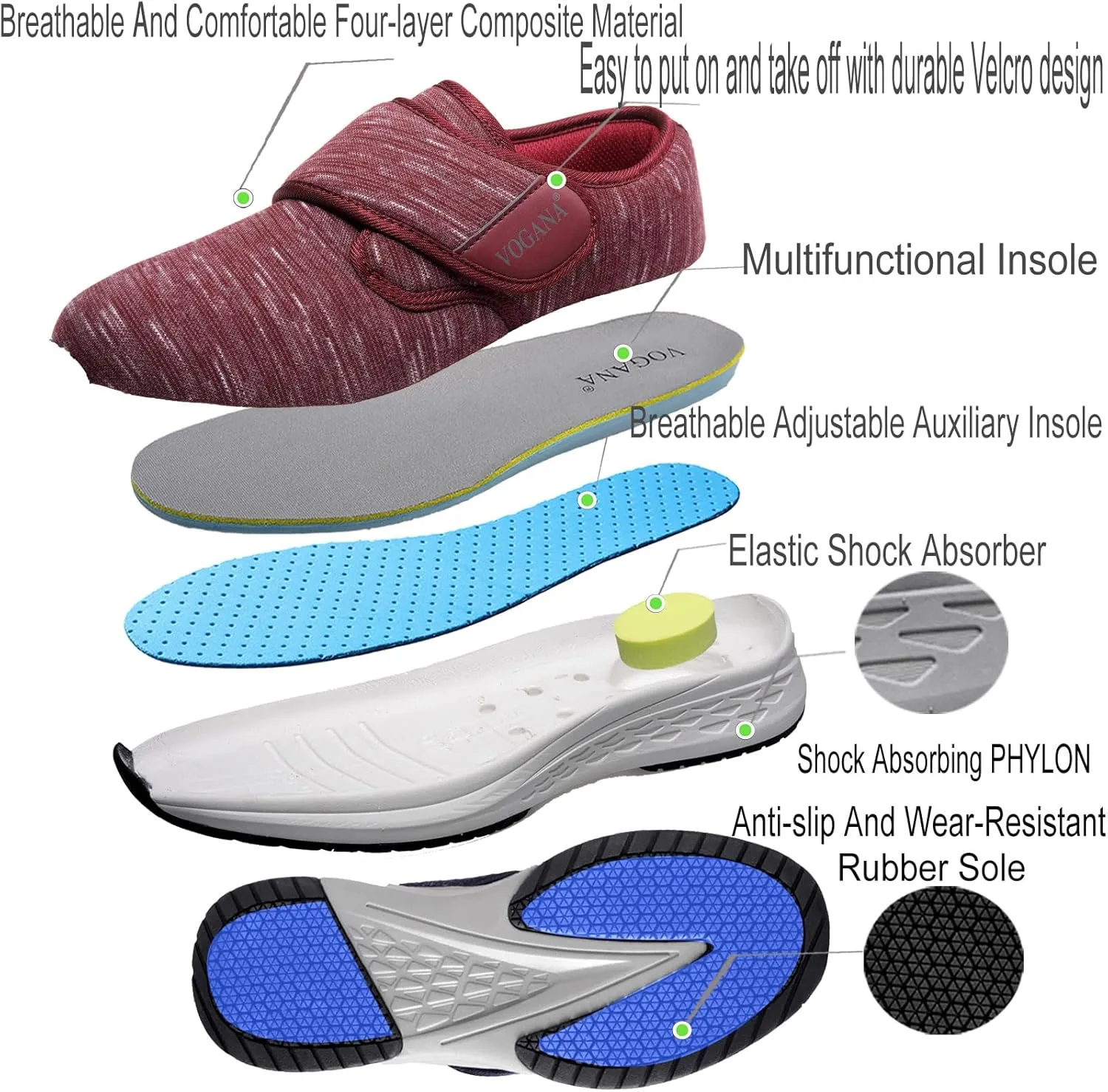 Diabetic Shoes for Women Arch Support Cushioning Adjustable Widch Orthotic for Swollen Feet Elderly Foot Pain Relief Neuropathy