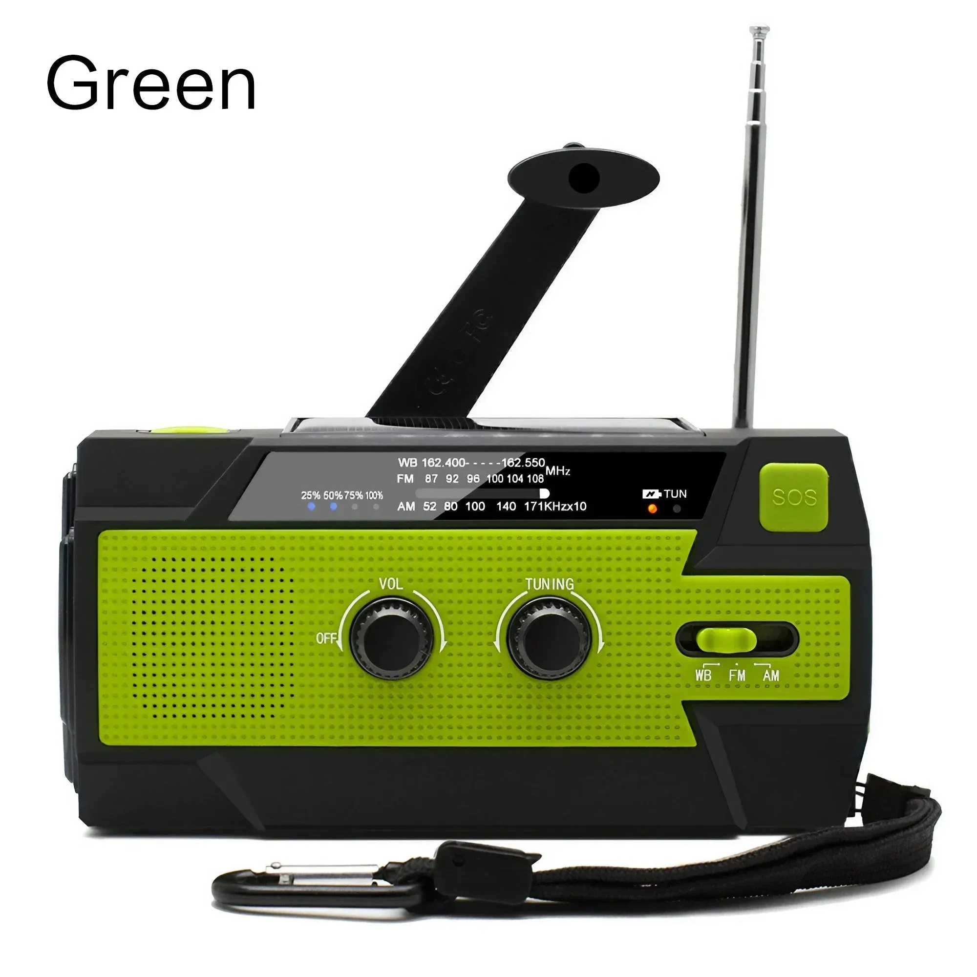 Disaster Prevention Emergency Radio with Solar Hand Crank, Rechargeable LED Flashlight and Reading Light