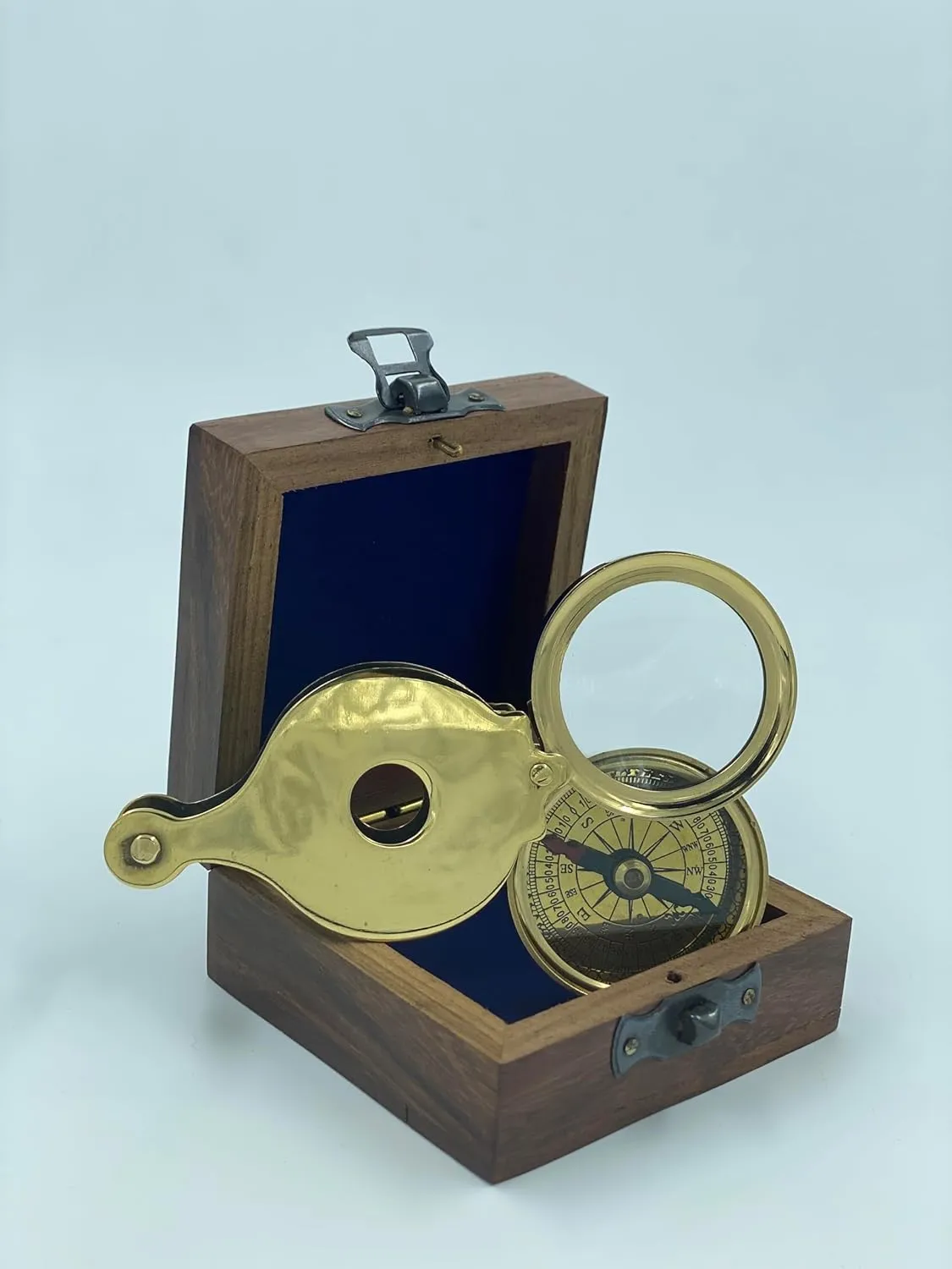 Discovery Nautical Brass Working Compass & Magnifier with Handmade Rosewood Box-Authentic Modela Maritime Directional Nautical Compass Unisex Navigationl Gift