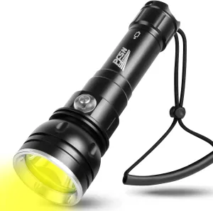 Dive Light Scuba Diving Flashlight - PFSN High Lumens Yellowish Light Dive Torch, 150M Waterproof, 400M Long Range Diving Light, Best Underwater Flashlight for Diving, Caving Spearfishing Hunting