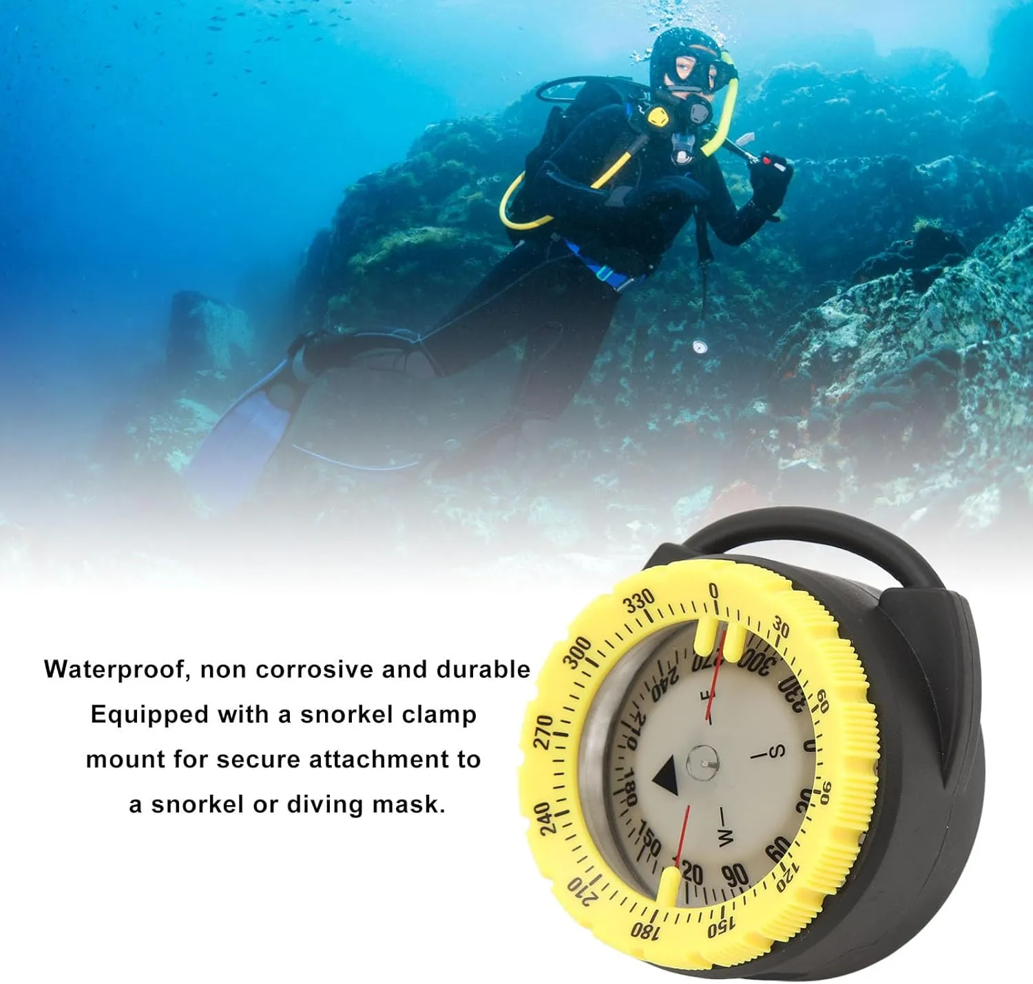 Diving Compass, 50M Underwater Diving Compass Luminous Magnetic Pipe Clamp Compact Navigation Comapss for Diving Water Sports