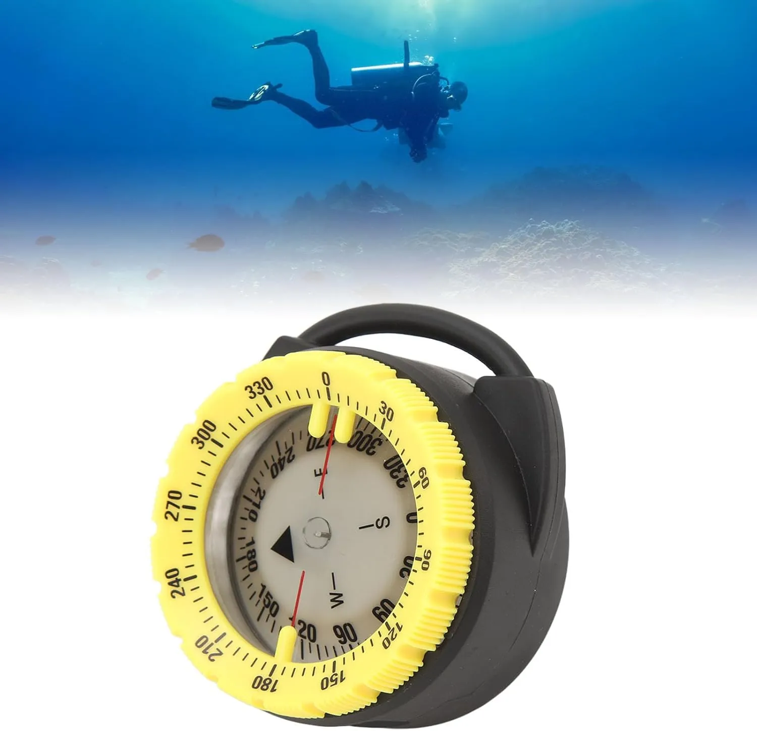 Diving Compass, 50M Underwater Diving Compass Luminous Magnetic Pipe Clamp Compact Navigation Comapss for Diving Water Sports