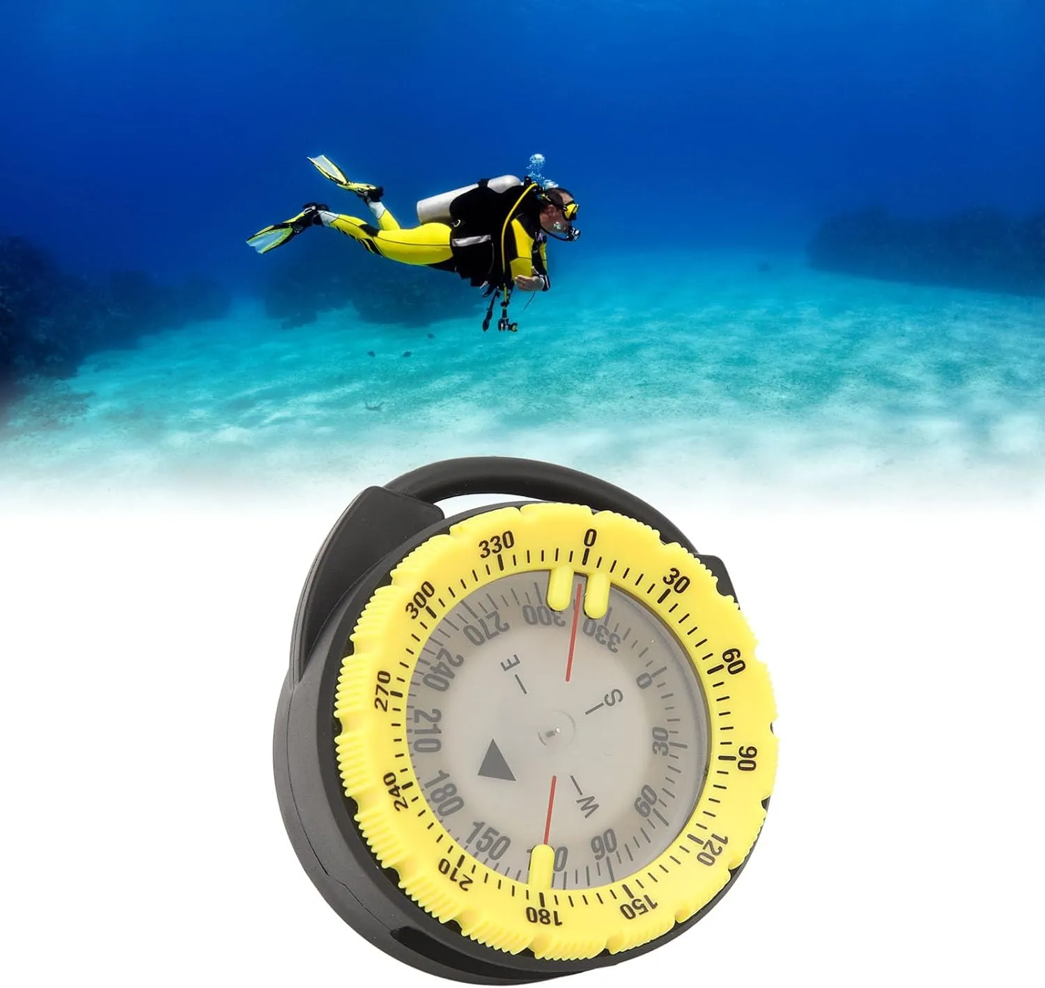 Diving Compass, 50M Underwater Diving Compass Luminous Magnetic Pipe Clamp Compact Navigation Comapss for Diving Water Sports
