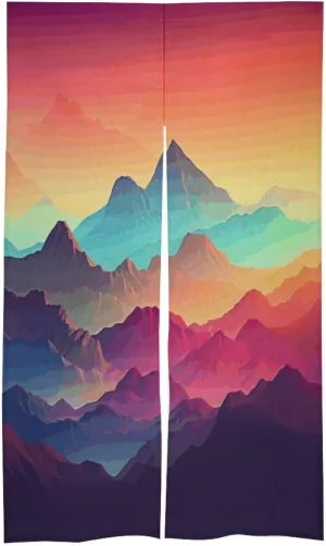 Door Curtain Isolate Cold and Hot Air Color Mountain Gradient Printed Doorway Curtain Splicing Pattern Decorative Door Curtains for Indoor/Outdoor Doors 56x34