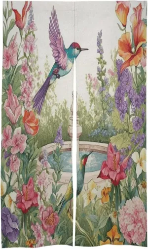 Door Curtain Isolate Cold and Hot Air Garden with Birds and Flowers Printed Doorway Curtain Splicing Pattern Decorative Door Curtains for Indoor/Outdoor Doors 56x34