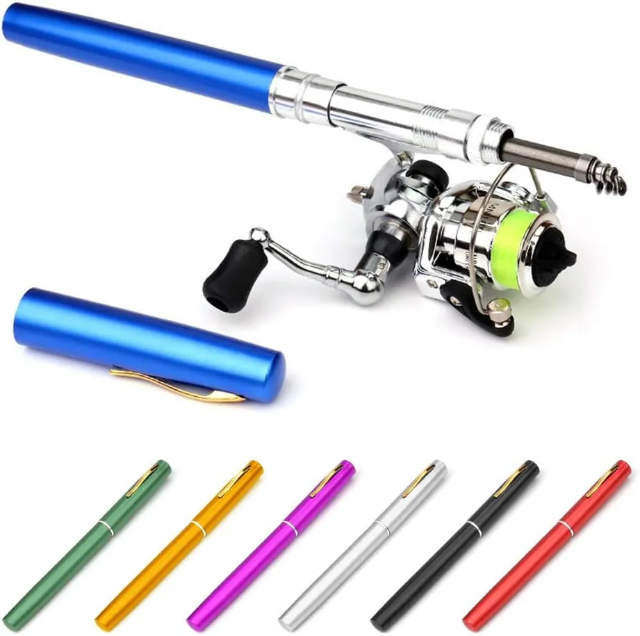 doorslay Pocket Collapsible Fishing Rod Reel Combo Mini Fishing Rod Pen Fishing Rod Kit Pen Portable Telescopic Fishing Rod with Spinning Reel Fishing Rod Reel Combo kit for Saltwater Freshwater Sea