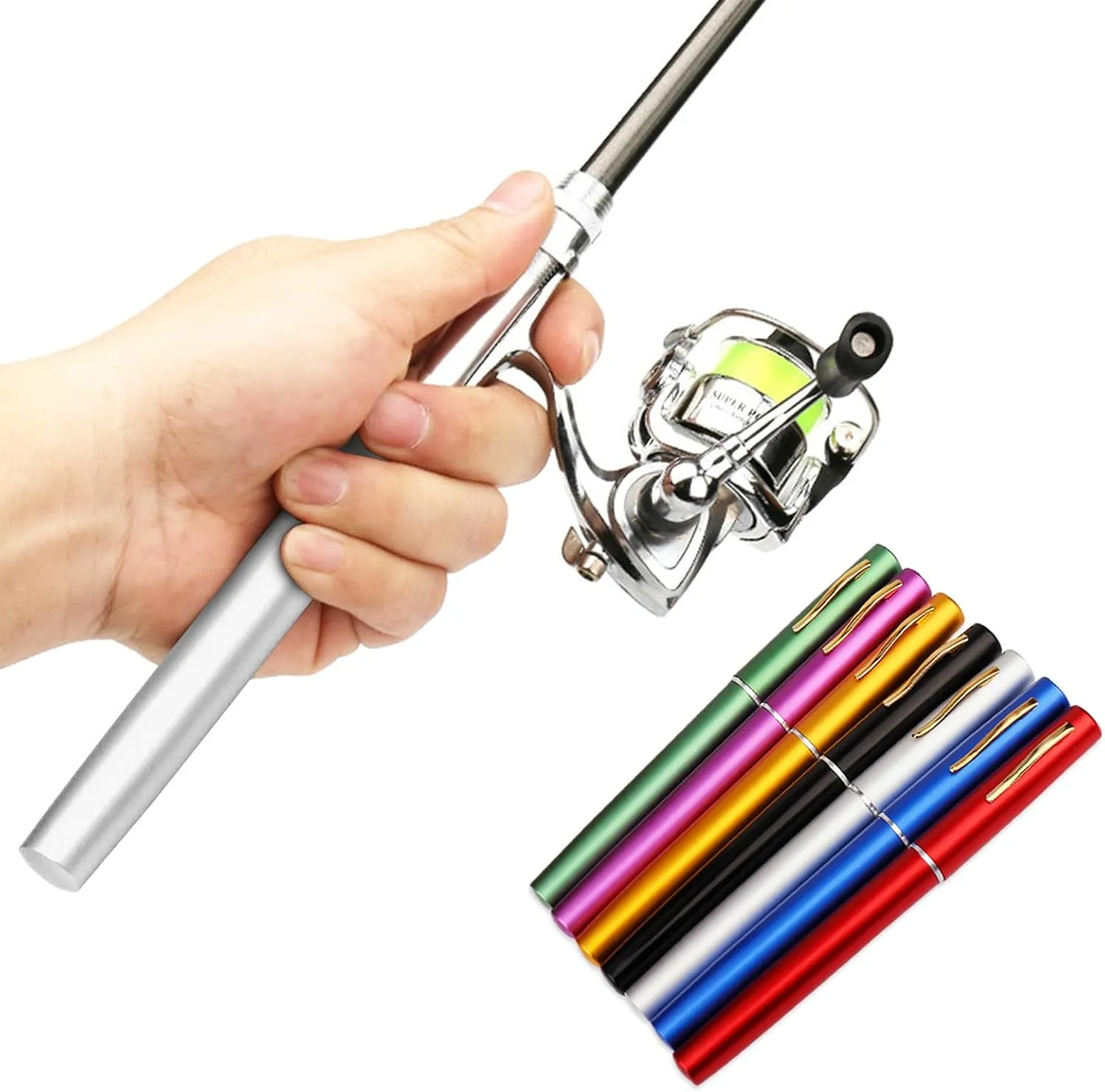 doorslay Pocket Collapsible Fishing Rod Reel Combo Mini Fishing Rod Pen Fishing Rod Kit Pen Portable Telescopic Fishing Rod with Spinning Reel Fishing Rod Reel Combo kit for Saltwater Freshwater Sea