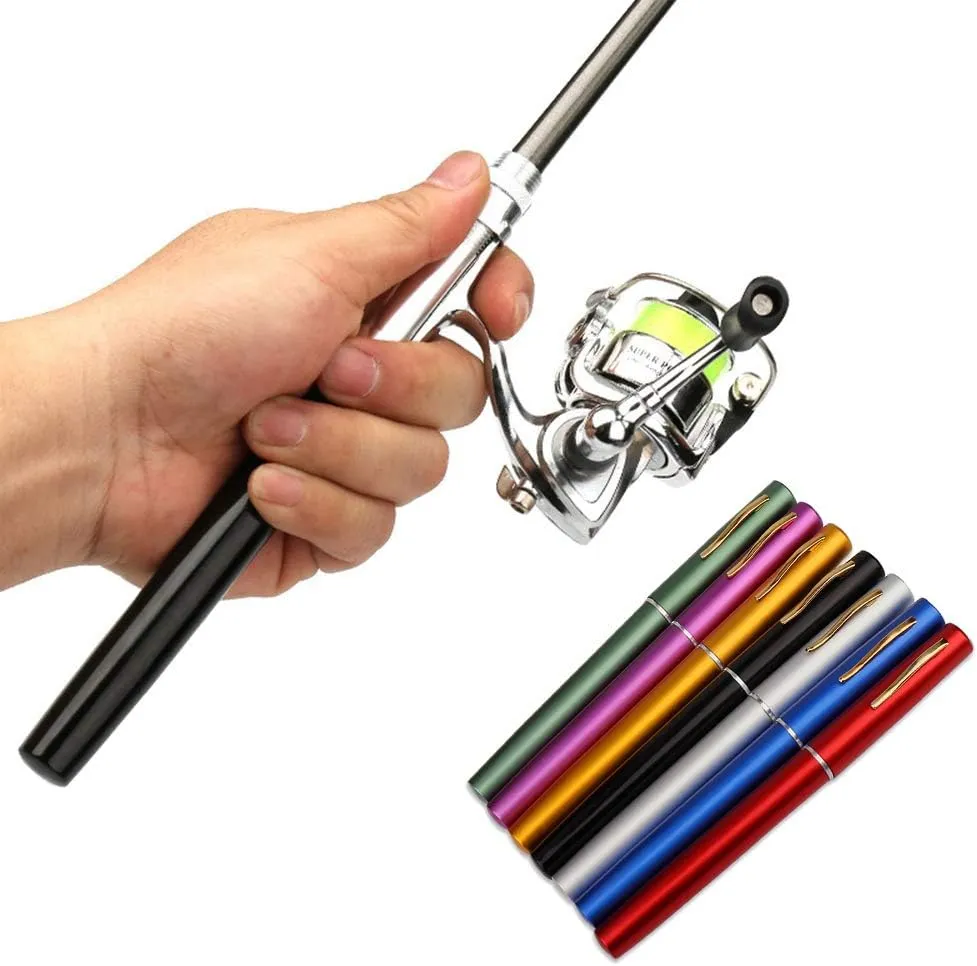 doorslay Pocket Collapsible Fishing Rod Reel Combo Mini Fishing Rod Pen Fishing Rod Kit Pen Portable Telescopic Fishing Rod with Spinning Reel Fishing Rod Reel Combo kit for Saltwater Freshwater Sea