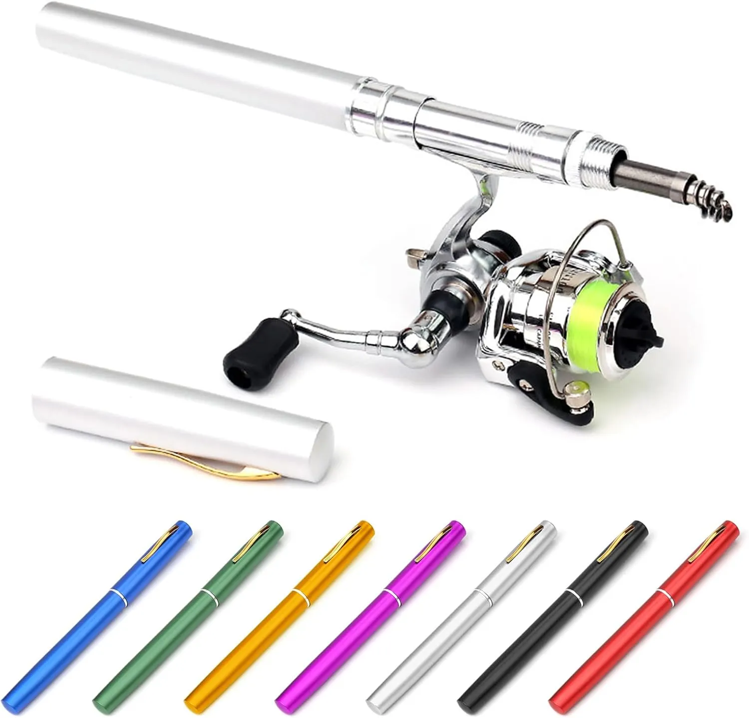 doorslay Pocket Collapsible Fishing Rod Reel Combo Mini Fishing Rod Pen Fishing Rod Kit Pen Portable Telescopic Fishing Rod with Spinning Reel Fishing Rod Reel Combo kit for Saltwater Freshwater Sea