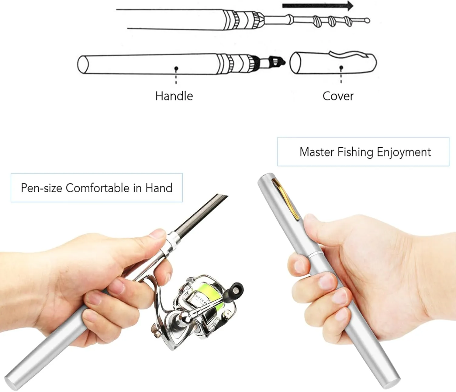 doorslay Pocket Collapsible Fishing Rod Reel Combo Mini Fishing Rod Pen Fishing Rod Kit Pen Portable Telescopic Fishing Rod with Spinning Reel Fishing Rod Reel Combo kit for Saltwater Freshwater Sea