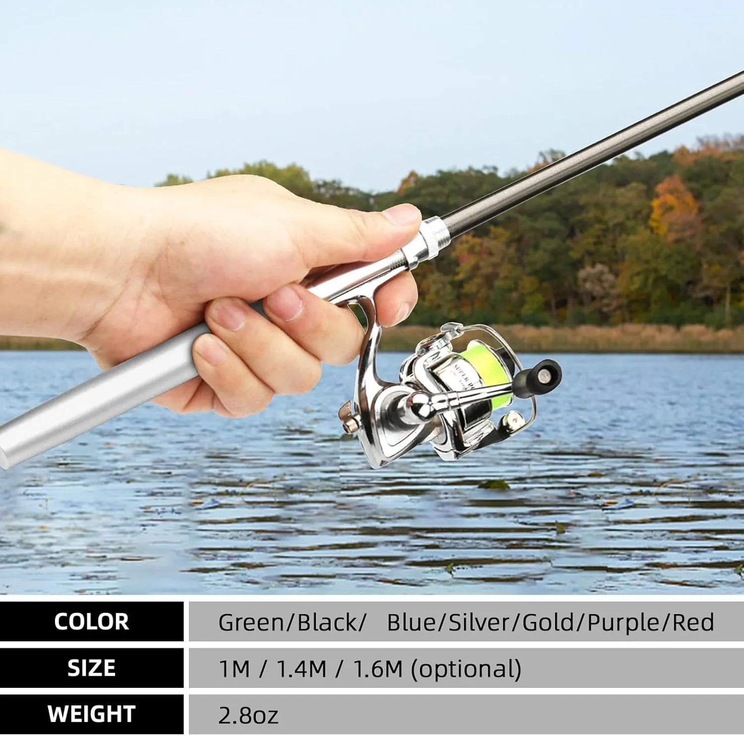 doorslay Pocket Collapsible Fishing Rod Reel Combo Mini Fishing Rod Pen Fishing Rod Kit Pen Portable Telescopic Fishing Rod with Spinning Reel Fishing Rod Reel Combo kit for Saltwater Freshwater Sea
