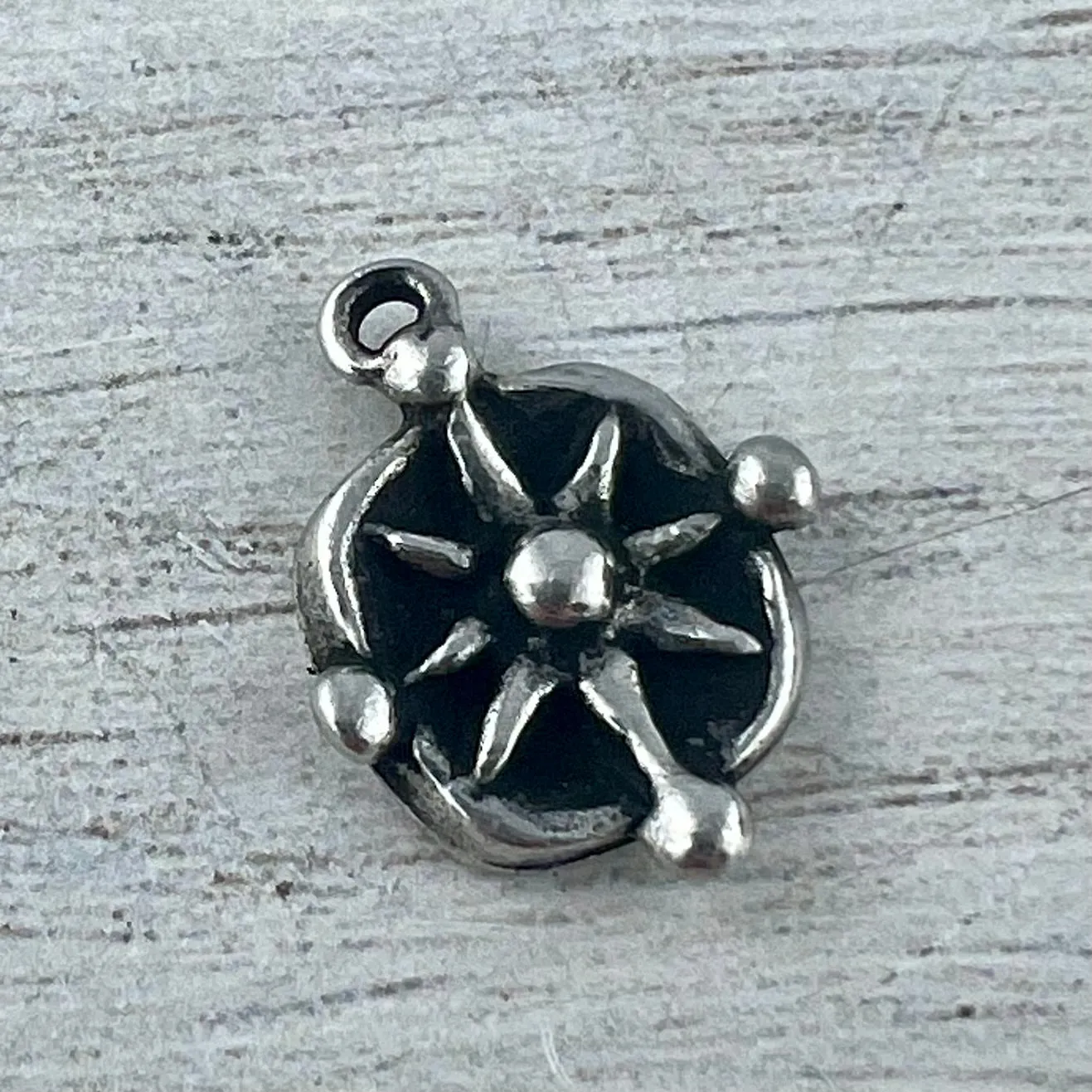 Dotted Compass Charm, Antiqued Pewter Star, Jewelry Findings, PW-6298