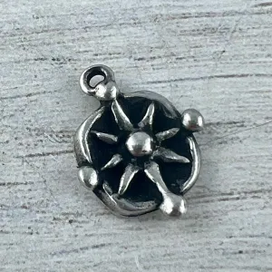 Dotted Compass Charm, Antiqued Pewter Star, Jewelry Findings, PW-6298