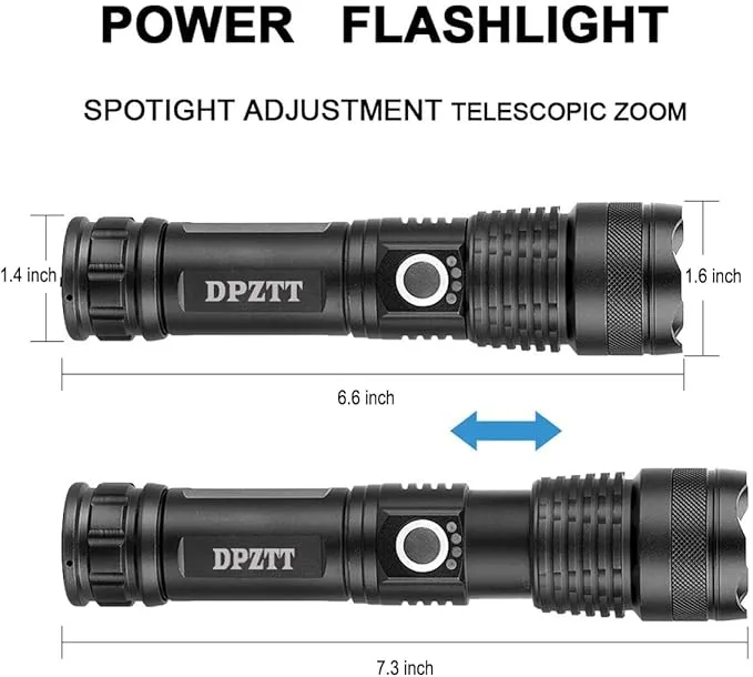 DPZTT Rechargeable Tactical Flashlights High Lumens High Powered Best Flash Light Super Bright 12 Hours Long Life LED Flashlight with 5 Modes for Home Outdoor