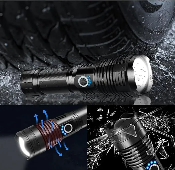 DPZTT Rechargeable Tactical Flashlights High Lumens High Powered Best Flash Light Super Bright 12 Hours Long Life LED Flashlight with 5 Modes for Home Outdoor