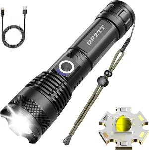 DPZTT Rechargeable Tactical Flashlights High Lumens High Powered Best Flash Light Super Bright 12 Hours Long Life LED Flashlight with 5 Modes for Home Outdoor