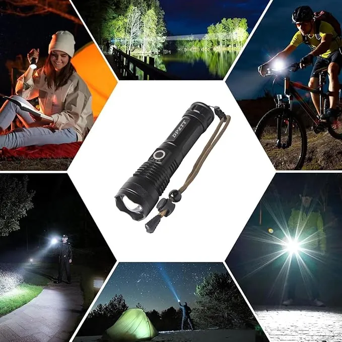 DPZTT Rechargeable Tactical Flashlights High Lumens High Powered Best Flash Light Super Bright 12 Hours Long Life LED Flashlight with 5 Modes for Home Outdoor
