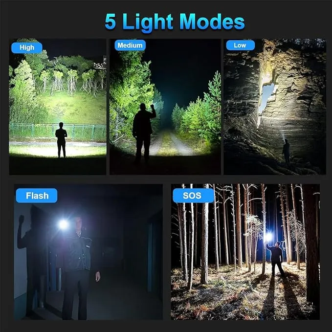 DPZTT Rechargeable Tactical Flashlights High Lumens High Powered Best Flash Light Super Bright 12 Hours Long Life LED Flashlight with 5 Modes for Home Outdoor