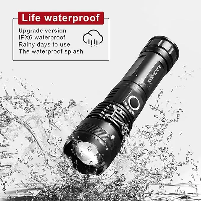 DPZTT Rechargeable Tactical Flashlights High Lumens High Powered Best Flash Light Super Bright 12 Hours Long Life LED Flashlight with 5 Modes for Home Outdoor